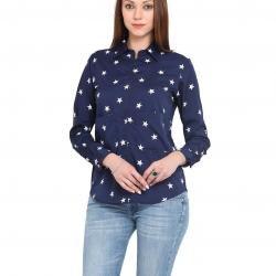 Zipper shirt with navy background and white star over it