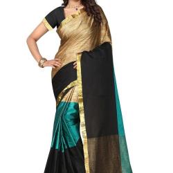 Shree Sanskruti Womens Tassar Silk Saree Aura_Tiranga_Rama_Rama Green and Black