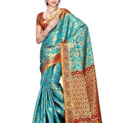 Mimosa Women Kanchipuram Art Silk Saree With Contrast Blouse Multi-Coloured ,3167-139-SAFF-MRN