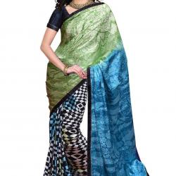 Trendz Womens Organza Saree Chandani_rose_Sky Blue