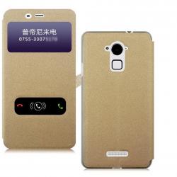 Heartly GoldSand Sparkle Luxury PU Leather Window Flip Stand Back Case Cover For Coolpad Note 3 / Coolpad Note 3 Plus - Hot Gold