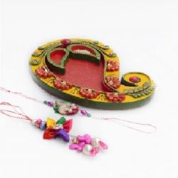 eCraftIndia For Bhaiya/Bhabhi with Papier-Mache Pooja Thali & Roli-Tikka Design Designer Rakhi