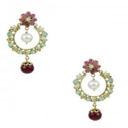 Orniza Victorian Earrings in Red & Green Color and Mehendi Gold Polish Brass Chandbali Earring
