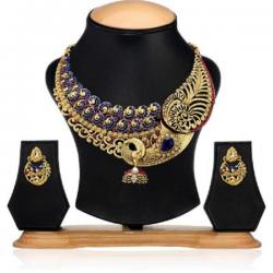 Zaveri Pearls Zinc Jewel Set Blue, Pink
