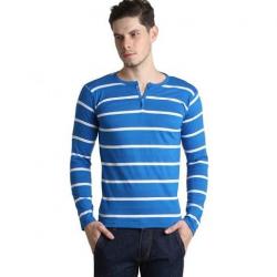 Bigidea Striped Mens Henley Blue,White T-Shirt