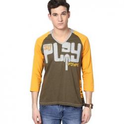 IVPL@Y Printed Mens V-neck Green T-Shirt