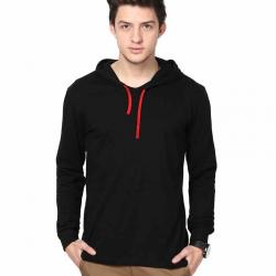 INKOVY Black Cotton Hooded T-shirt